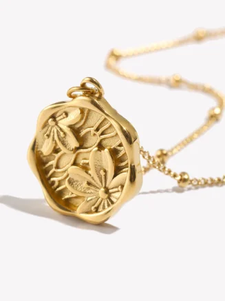 E.B.belle 18K Gold Plated Stainless Steel Romantic Sweet Casting Sakura Necklace Cherry Blossoms Flower Coin Necklaces For Woman